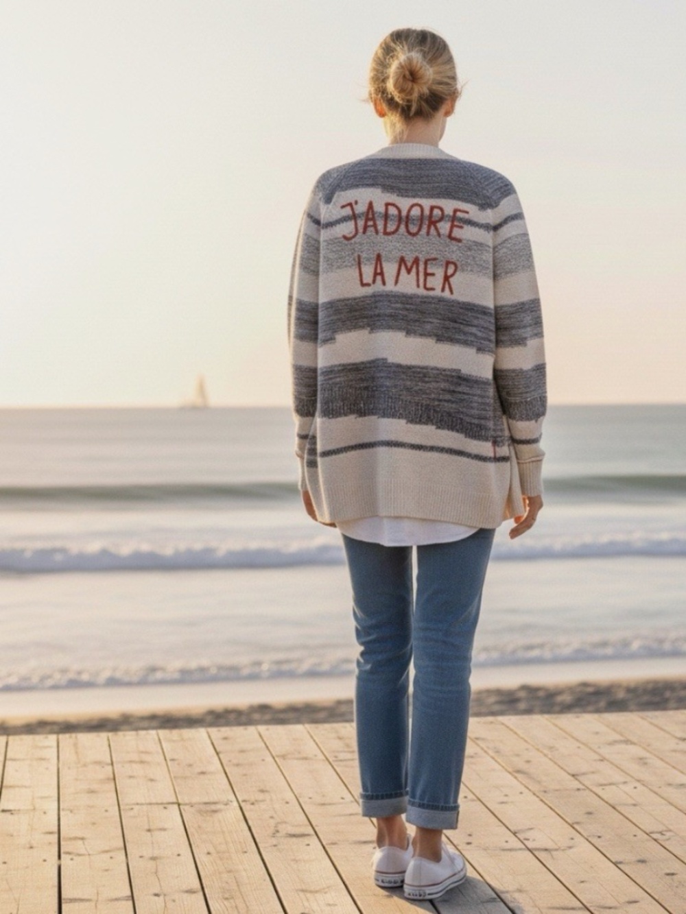 Sundance (Rare) J'adore La Mer Striped Cotton Cardigan L Blue White Coastal Naut
